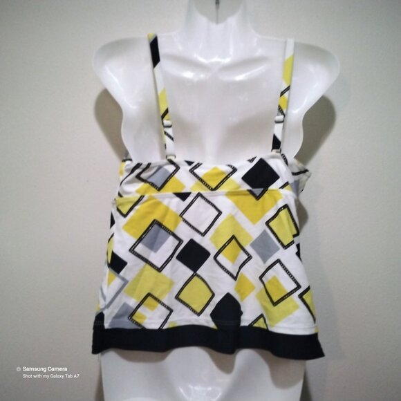 Tropical Honey Yellow & Black Boarder Print Swimsuit Tankini Top Separate NWT S - Picture 2 of 3